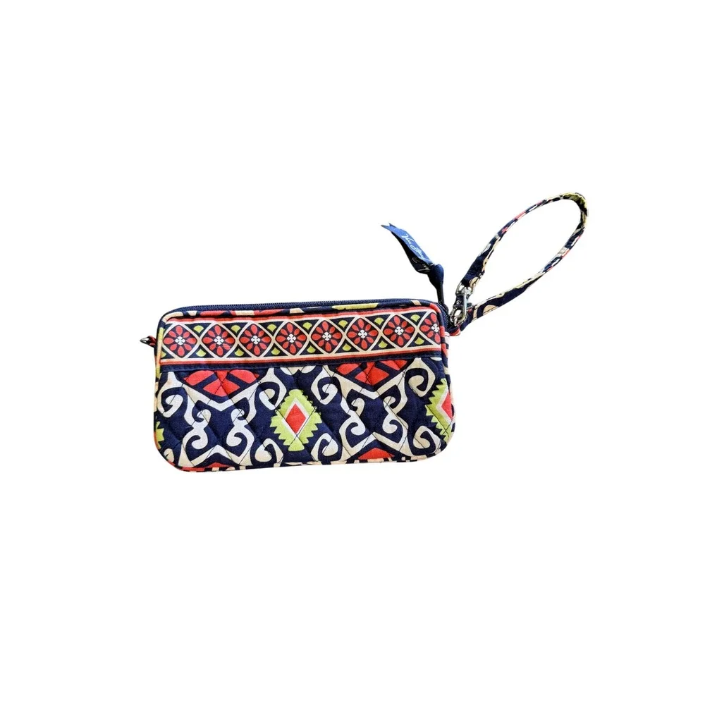 Vera Bradley Marrakesh All In One Wristlet Wallet Navy Red Geometric Quilted‎